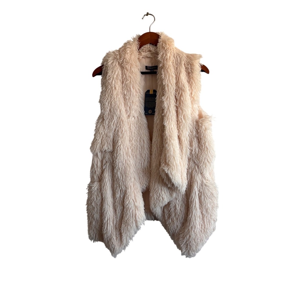 DEMOCRACY Womens Cream Fuzzy Faux Fur Sleeveless Vest Jacket XS